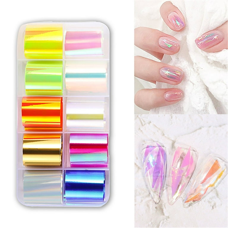 10 Rolls Color Holographic Nail Art Foil Transfer Roll Set Mix-Pattern Big  Rhinestones for Nails Nail Napkins for Acrylic Eye Rhinestones Makeup  Summer Nail Stickers Petite Nails for Small Hands 